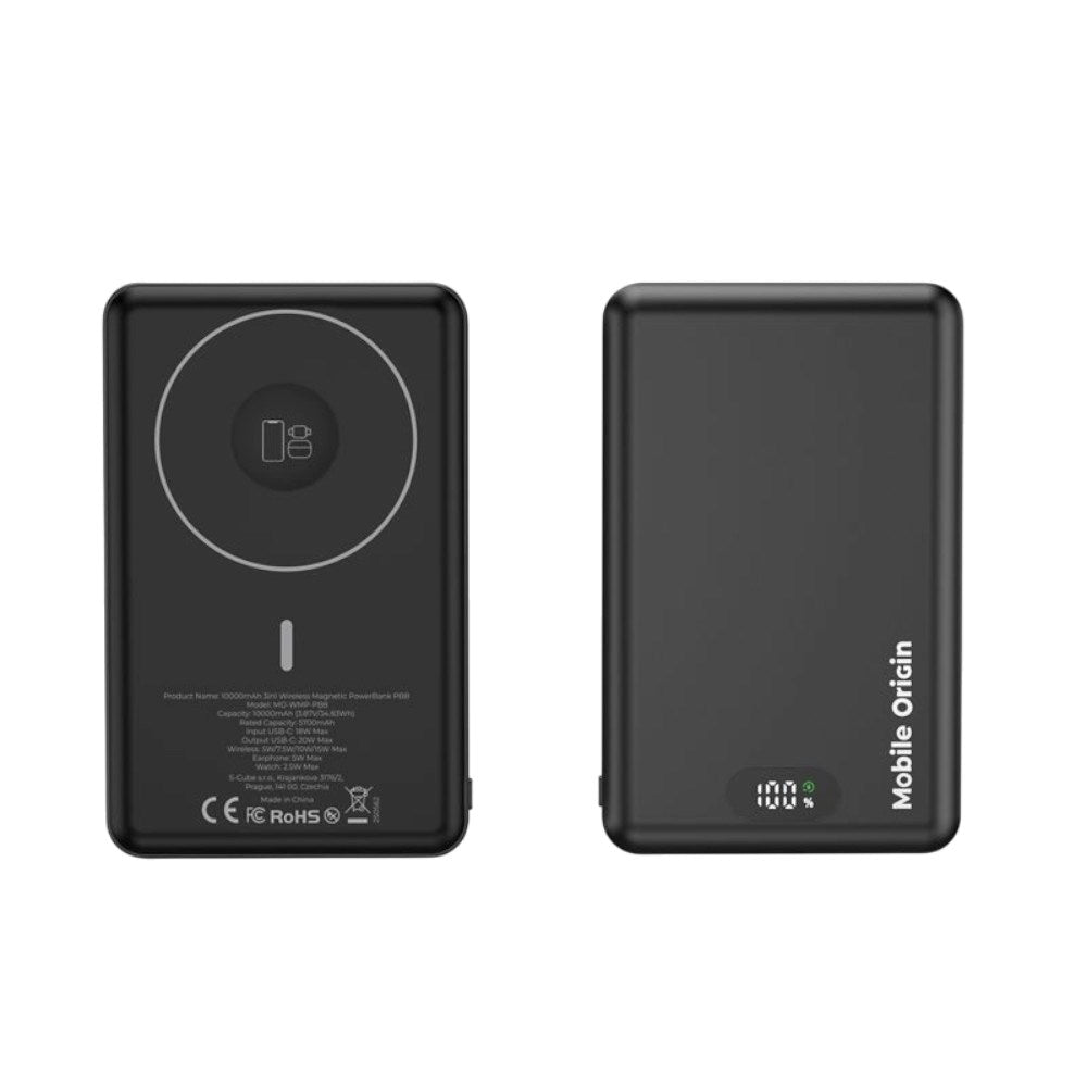 Mobile Origin 3in1 Powerbank 10000mAh med Trådløs Opladning - MagSafe Kompatibel - Sort