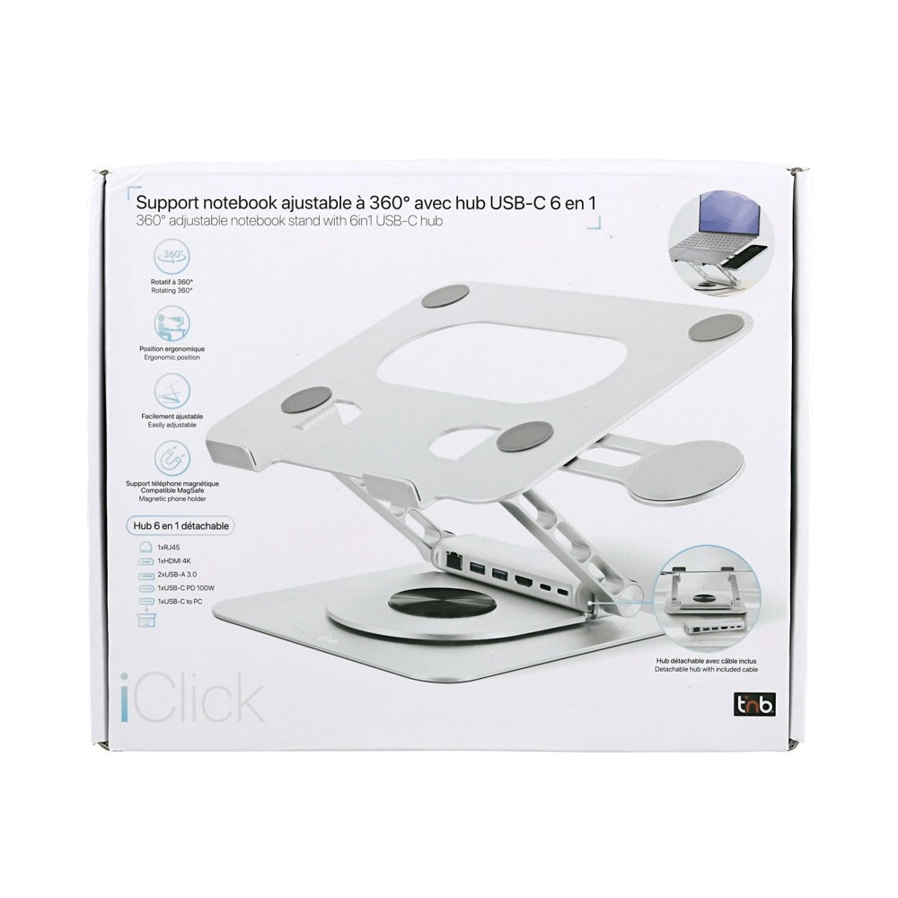 T'NB Ergonomisk Laptop Stander m. Aftagelig MagSafe Holder til Telefon & 6-i-1 Hub - Sølv