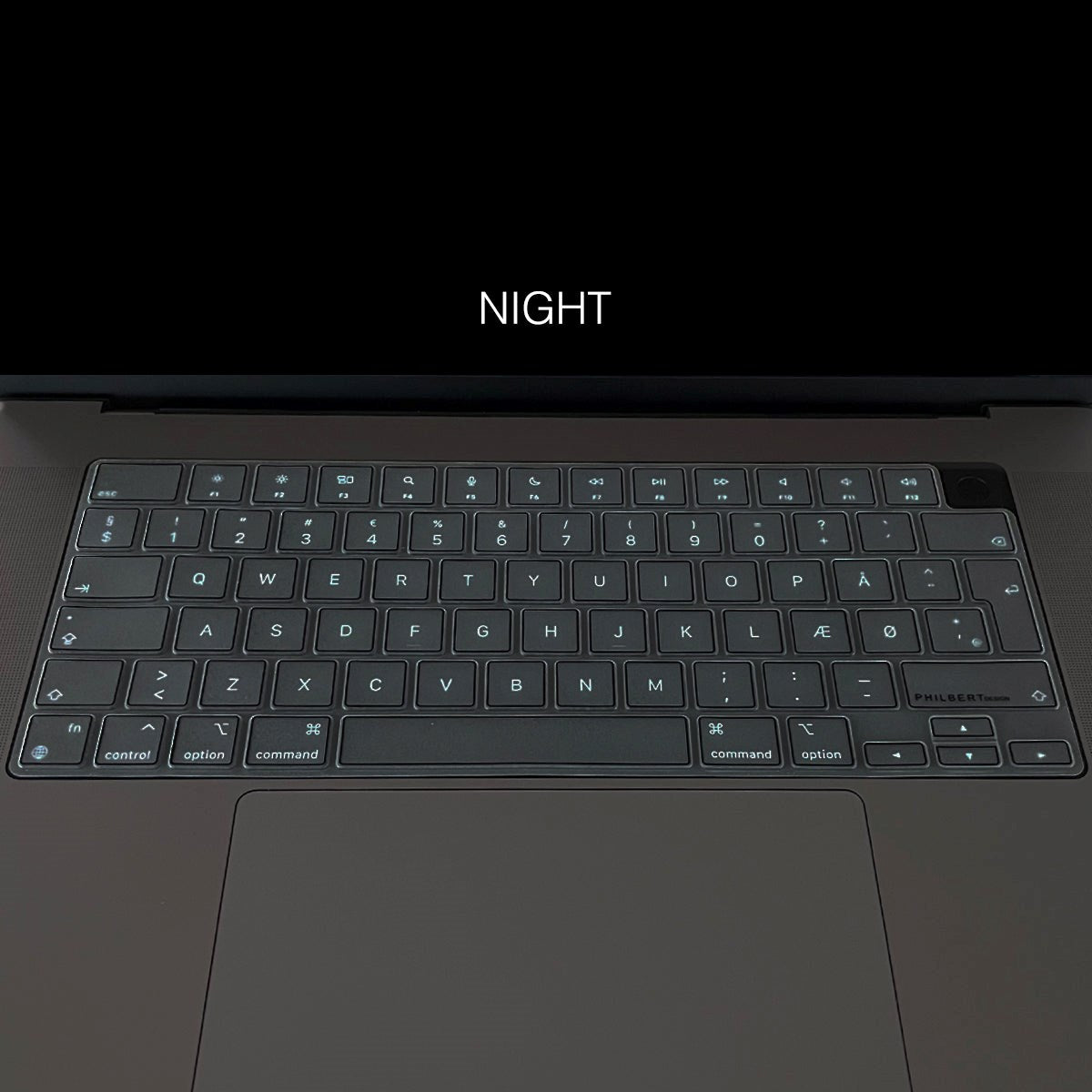 Philbert MacBook Pro 14" / 16" M5-M1 (2026-2021) Keyboard Silikone Cover m. Dansk Tastatur - Transparent / Black