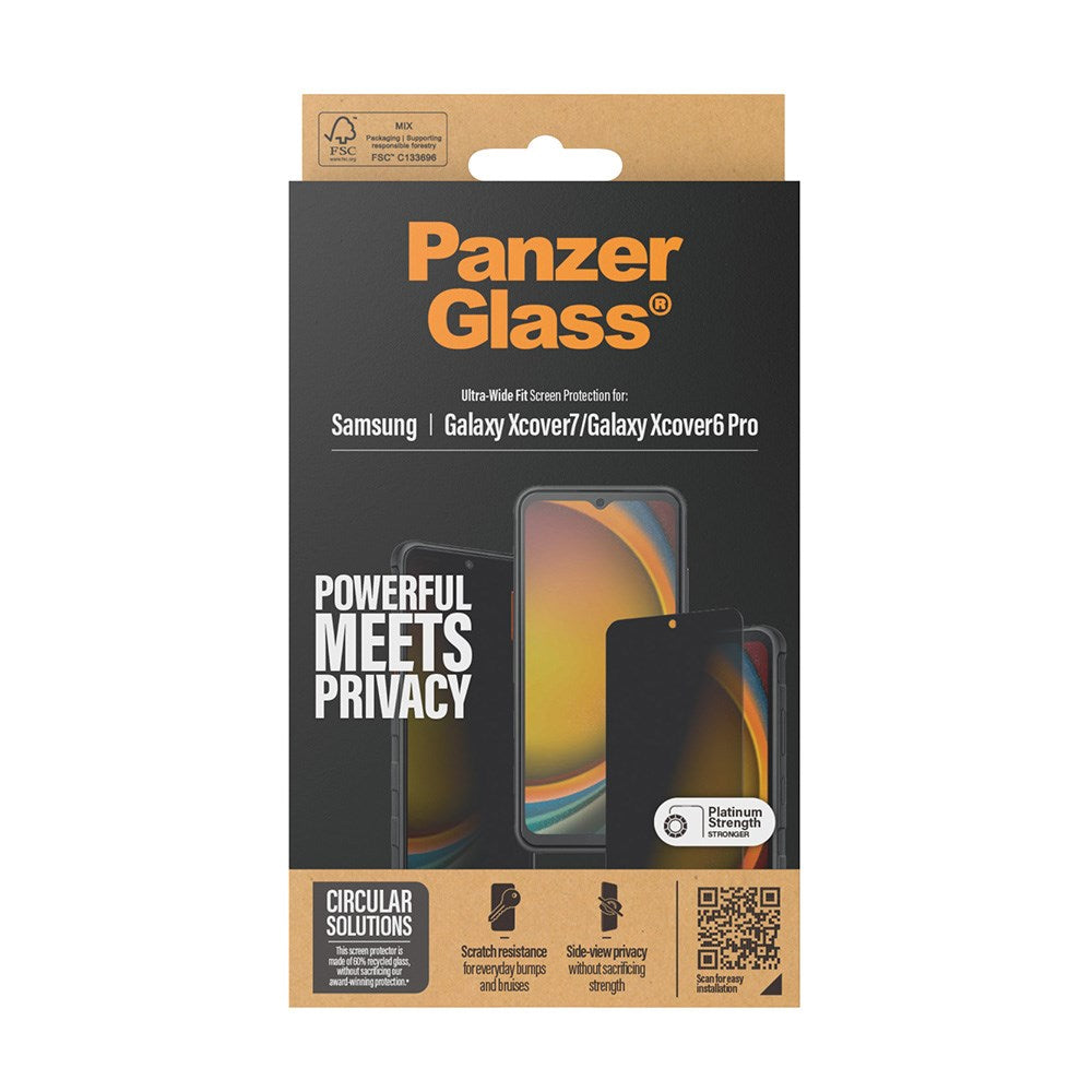Samsung Galaxy Xcover 7 / 6 Pro PanzerGlass Ultra Wide Fit Re:fresh Beskyttelsesglas m. EasyAligner - Privacy - Platinum Strength - Gennemsigtig