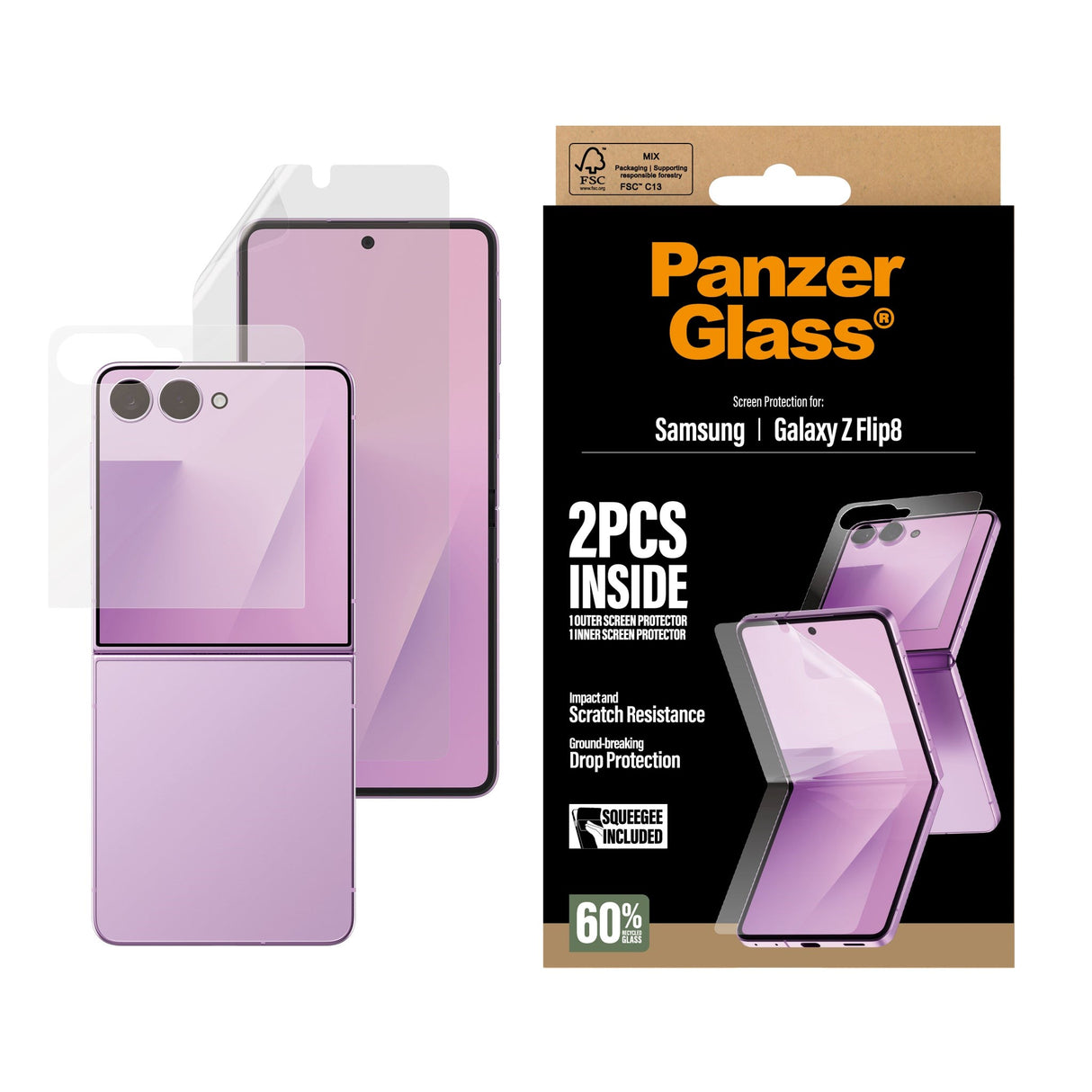 Samsung Galaxy Z Flip8 PanzerGlass® Skærmbeskyttelse & Beskyttelsesfilm - Gennemsigtig