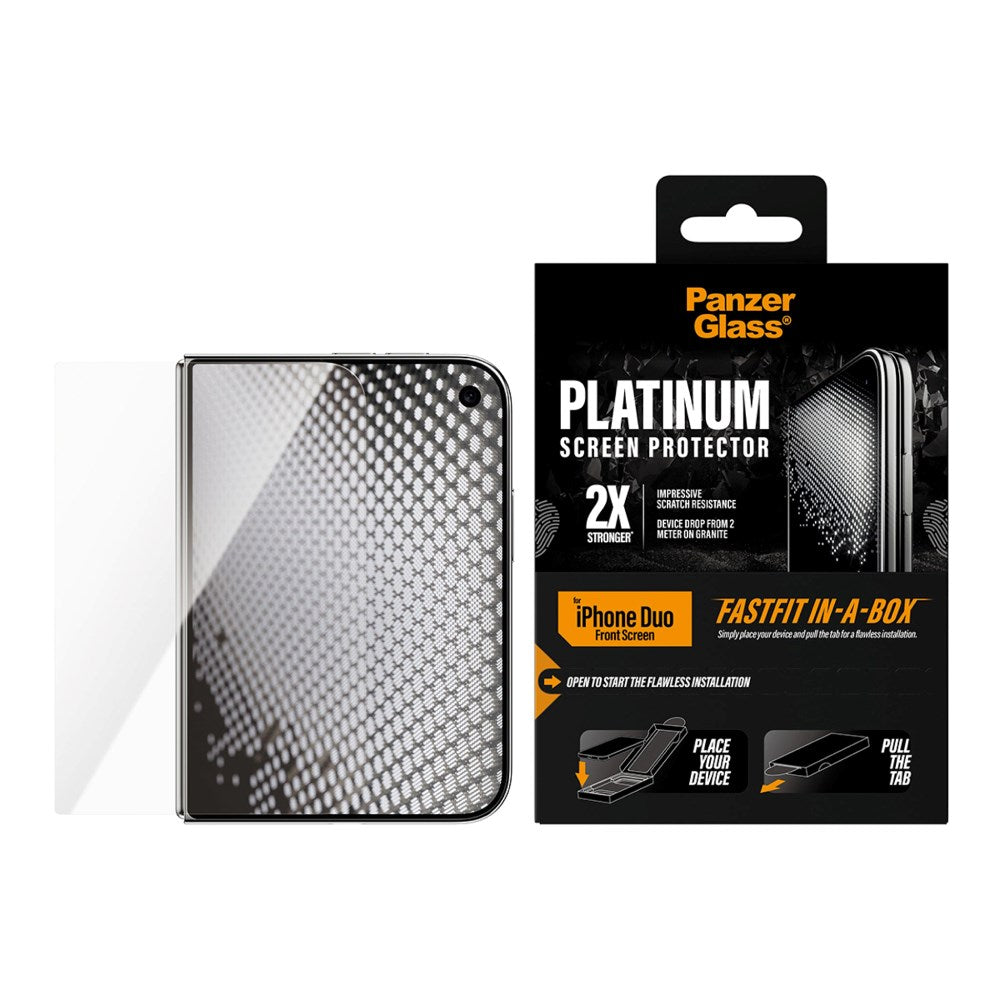 PanzerGlass iPhone Duo Platinum Sub Screen Protector FRAME FIT m. FASTFIT IN-A-BOX - Gennemsigtig