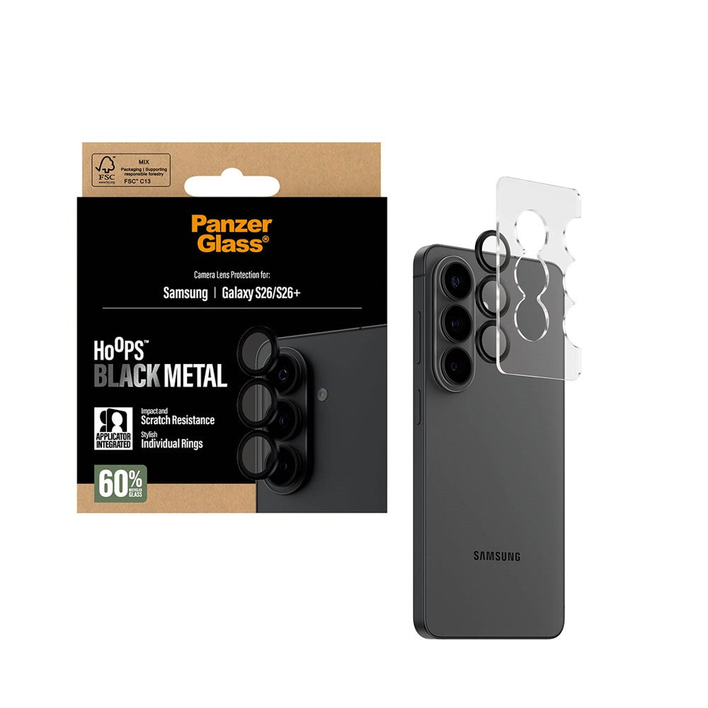 Samsung Galaxy S26 / S26+ (Plus) PanzerGlass Hoops - Beskyttelse til Kamera - Gennemsigtig / Sort Kant