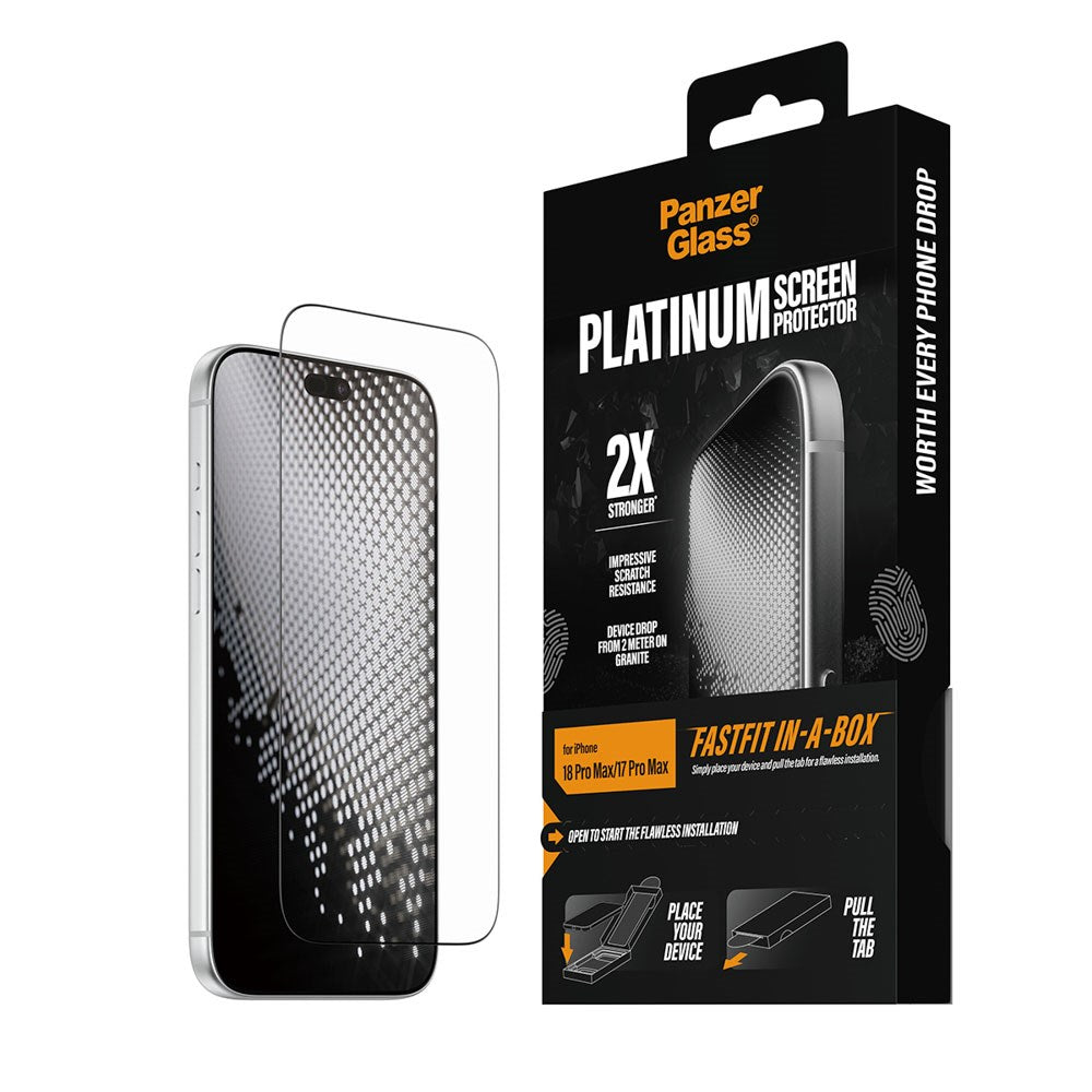 iPhone 18 Pro Max / 17 Pro Max PanzerGlass Ballistic Beskyttelsesglas m. FastFit-In-A-Box - Gennemsigtig