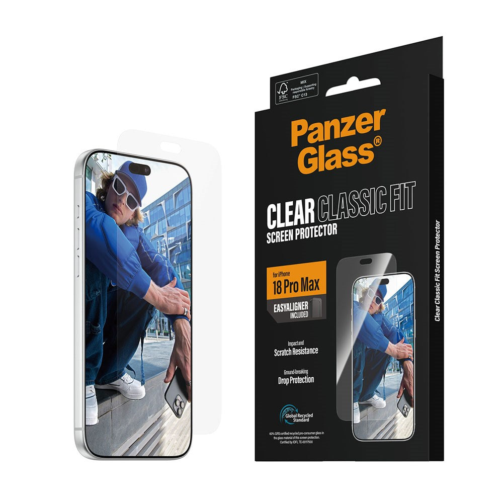 iPhone 18 Pro Max PanzerGlass Hærdet Beskyttelsesglas - Classic Fit m. EasyAligner - Gennemsigtig
