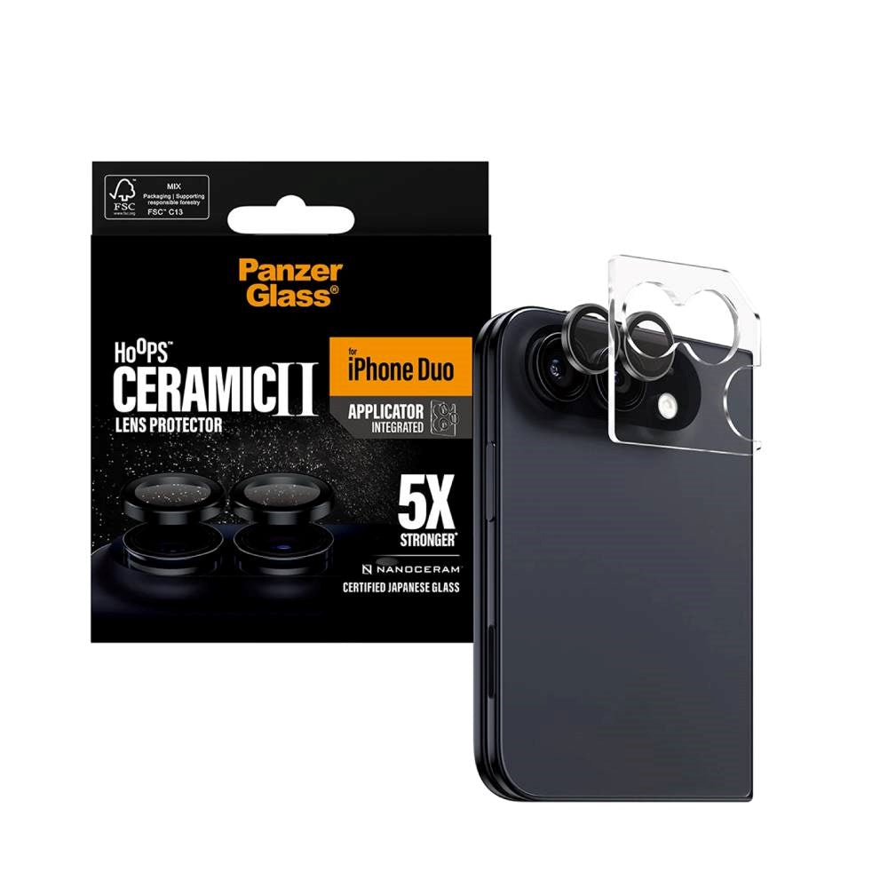 iPhone Duo PanzerGlass Ceramic Hoops Kameralinsebeskyttelse m. Installationsramme - Sort