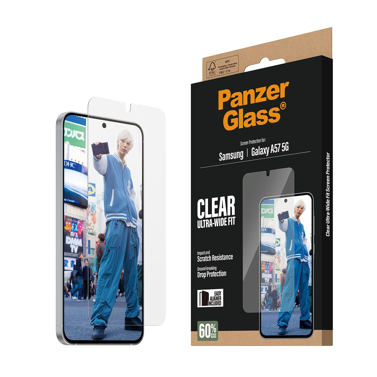Samsung Galaxy A57 PanzerGlass Hærdet Beskyttelsesglas - Ultra Wide Fit m. EasyAligner - Gennemsigtig