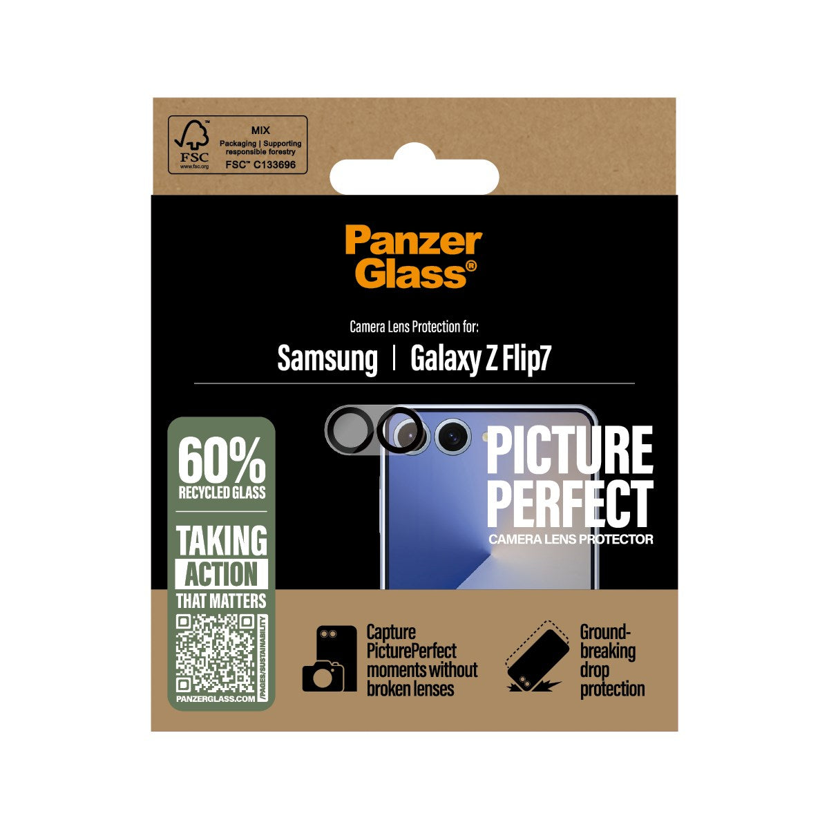 Samsung Galaxy Z Flip7 - PanzerGlass PicturePerfect Kameralinsebeskytter - Gennemsigtig / Sort