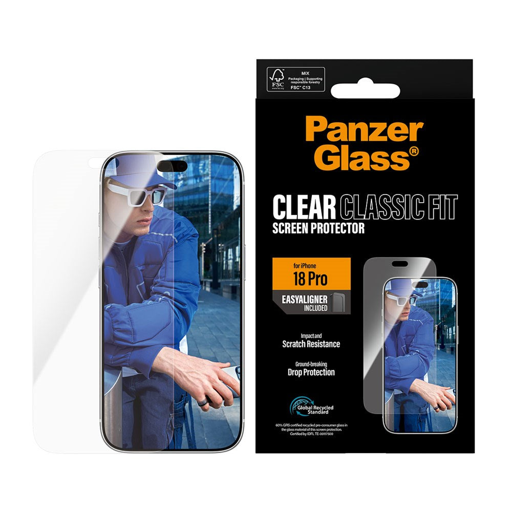 iPhone 18 Pro PanzerGlass Hærdet Beskyttelsesglas - Classic Fit m. EasyAligner - Gennemsigtig