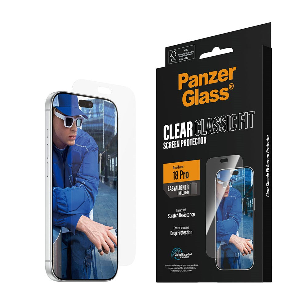 iPhone 18 Pro PanzerGlass Hærdet Beskyttelsesglas - Classic Fit m. EasyAligner - Gennemsigtig