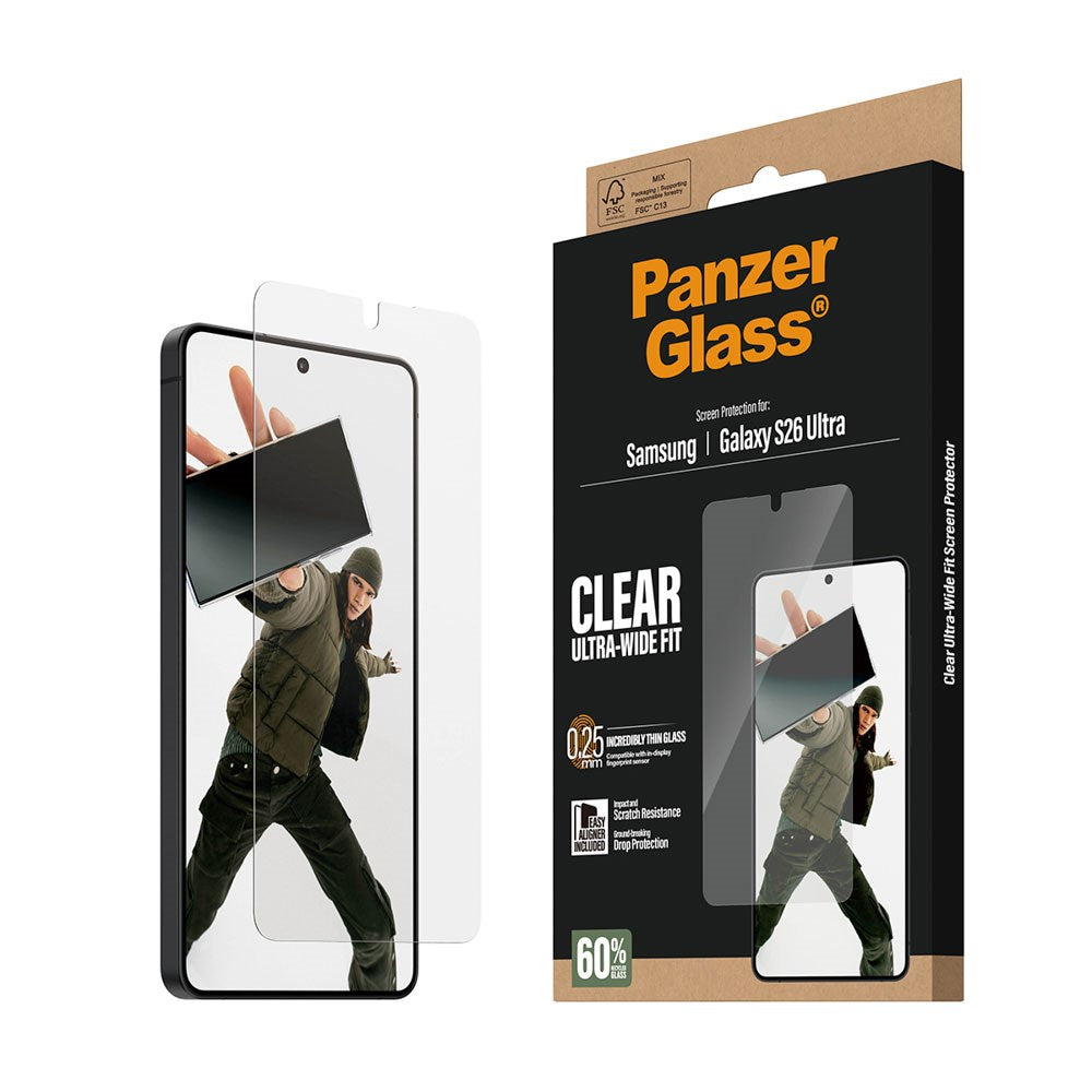 Samsung Galaxy S26 Ultra PanzerGlass Hærdet Beskyttelsesglas inkl. EasyAligner - Ultra Wide Fit - Gennemsigtig