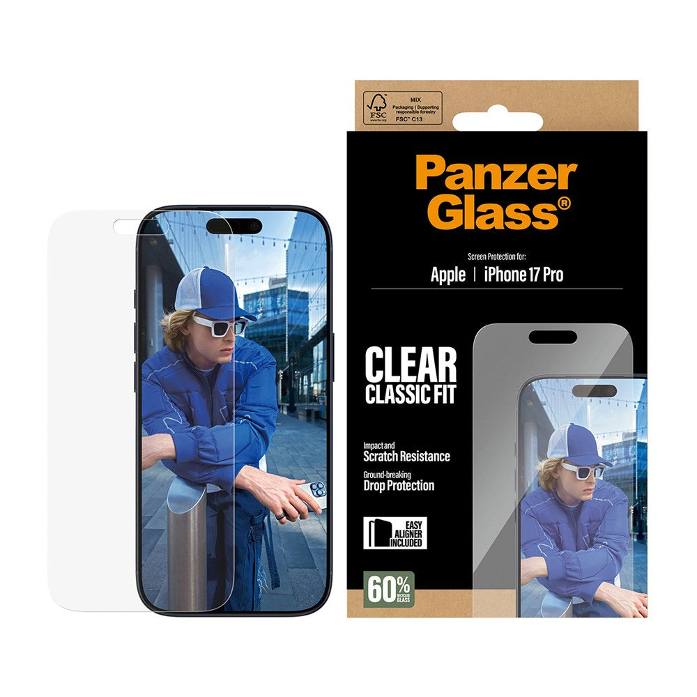 PanzerGlass iPhone 17 Pro Hærdet Beskyttelsesglas inkl. EasyAligner - Classic Fit - Gennemsigtig
