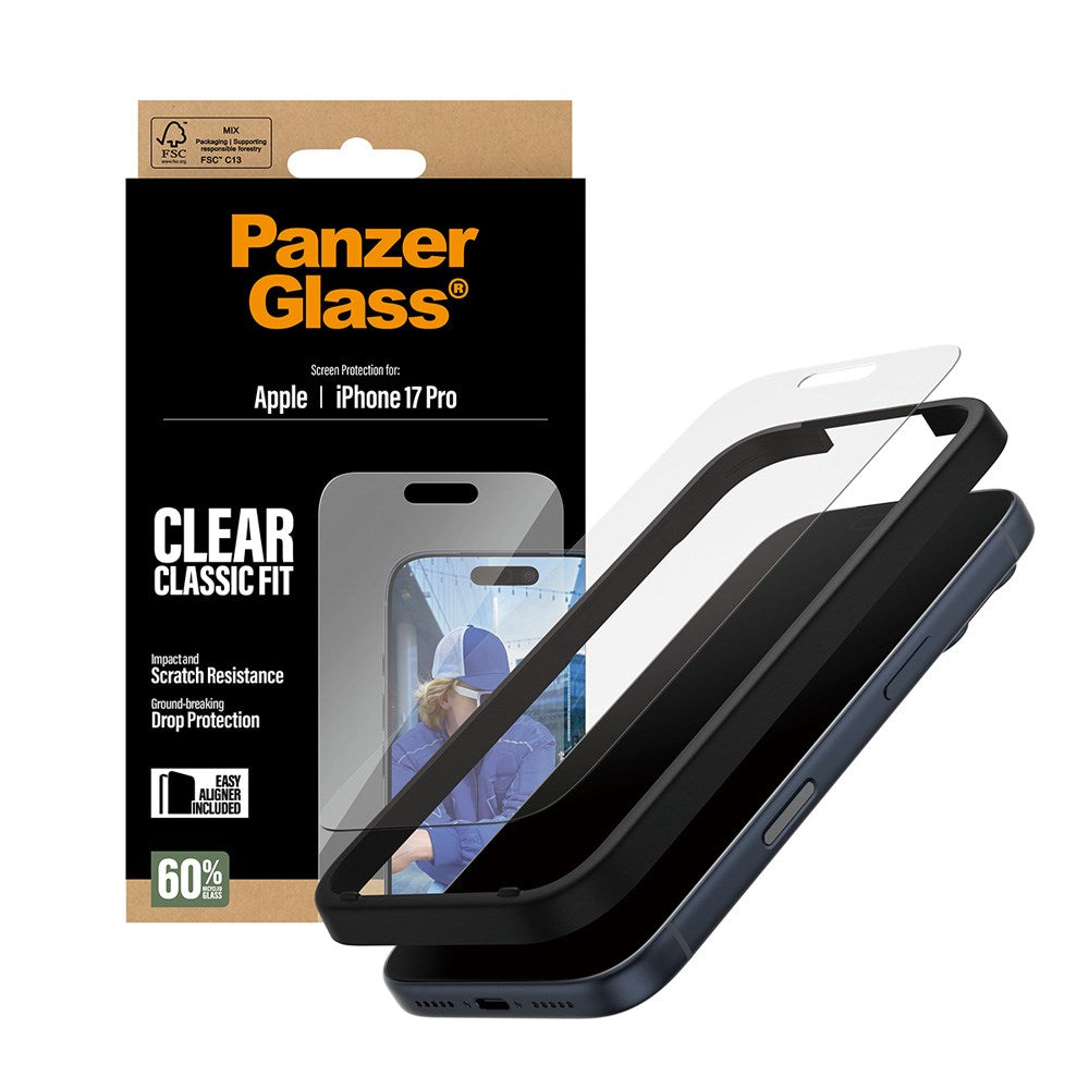 PanzerGlass iPhone 17 Pro Hærdet Beskyttelsesglas inkl. EasyAligner - Classic Fit - Gennemsigtig