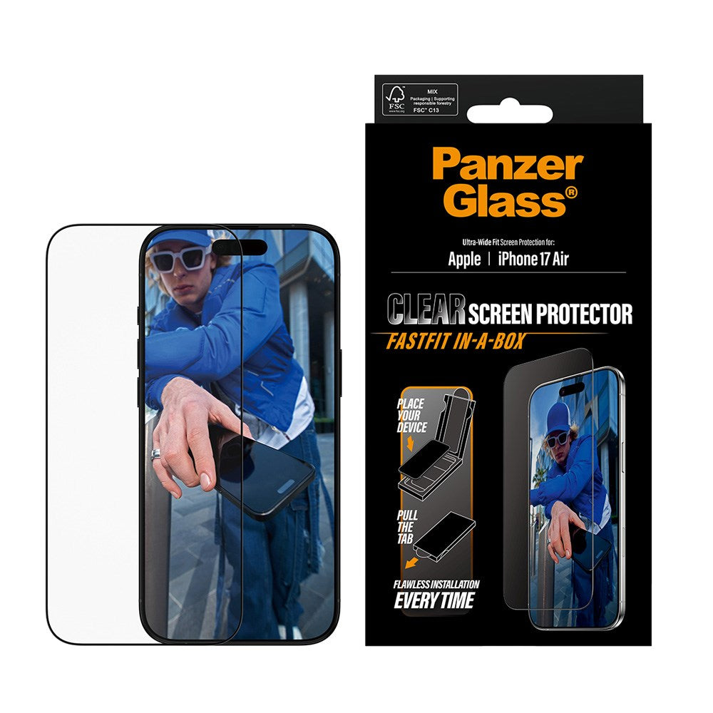 PanzerGlass iPhone Air Hærdet Beskyttelsesglas inkl. FastFit In-A-Box - Ultra Wide Fit - Gennemsigtig