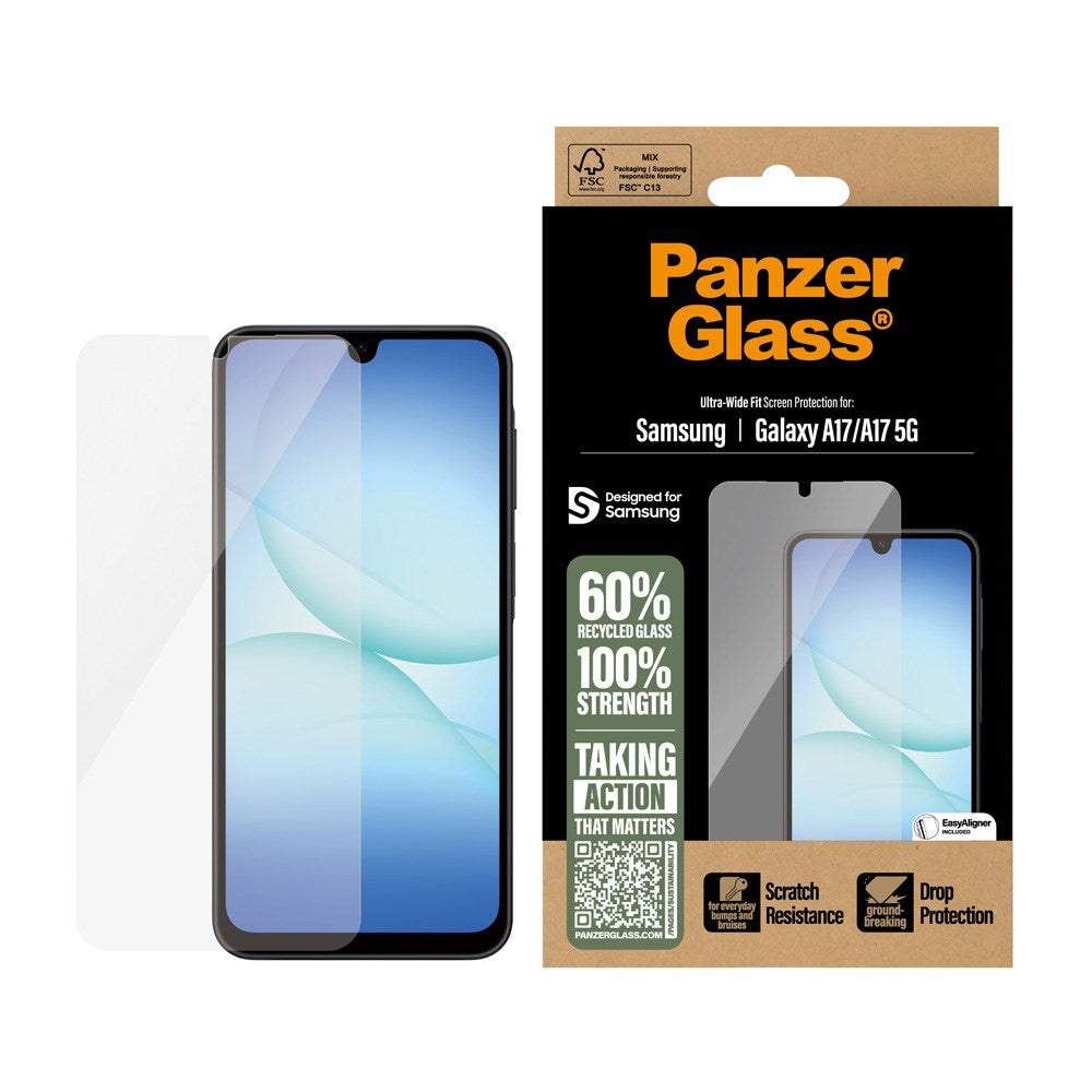 PanzerGlass® Samsung Galaxy A17 (5G) Ultra-Wide Skærmbeskyttelse - EasyAligner - Gennemsigtig
