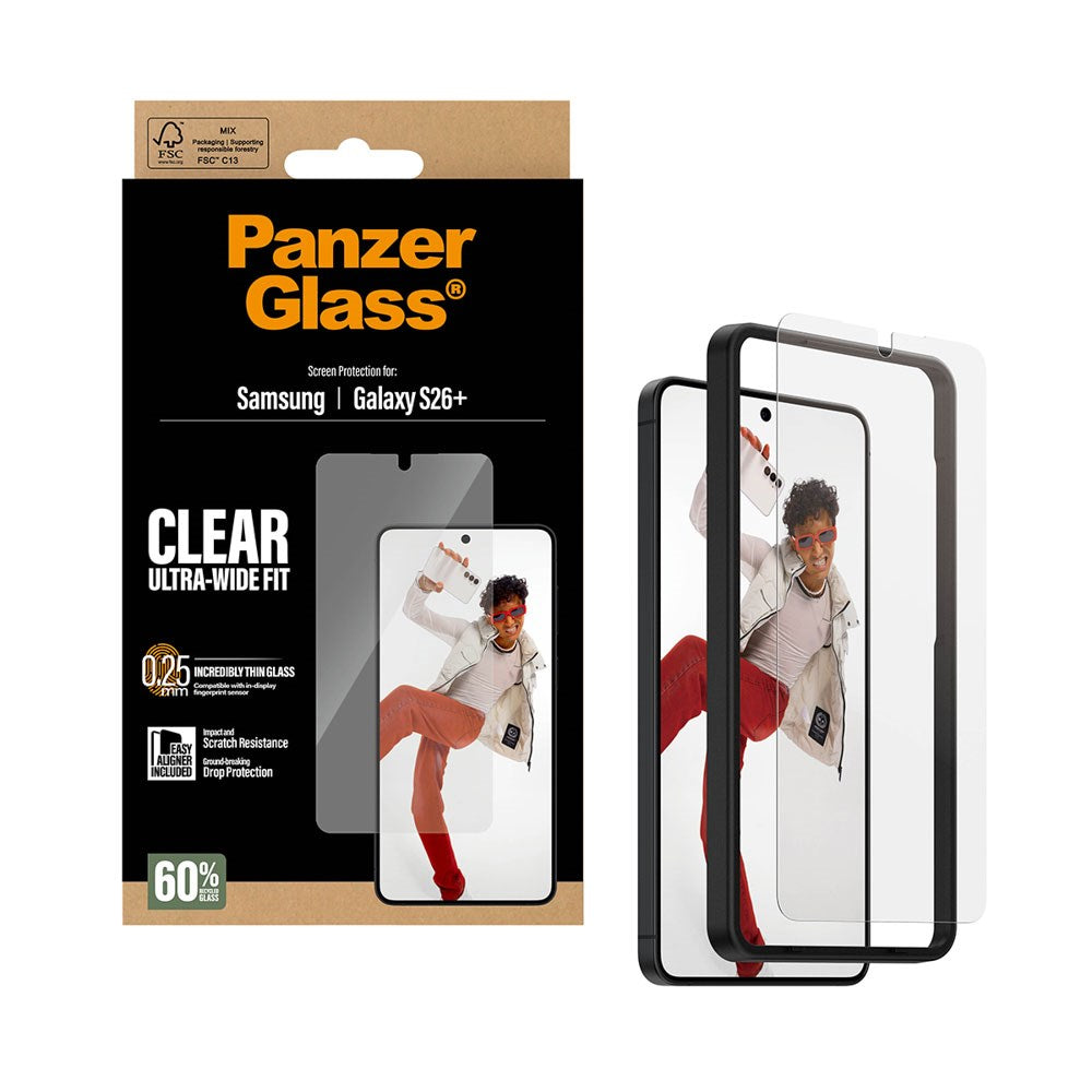 Samsung Galaxy S26+ (Plus) PanzerGlass Hærdet Beskyttelsesglas inkl. EasyAligner - Ultra Wide Fit - Gennemsigtig