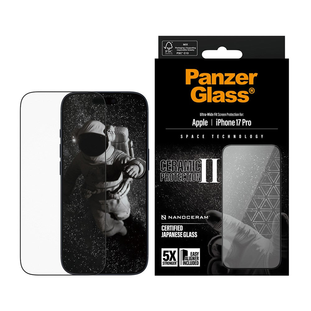 iPhone 17 Pro PanzerGlass Ceramic Skærmbeskyttelsesglas m. EasyAligner - Ultra Wide Fit - Gennemsigtig