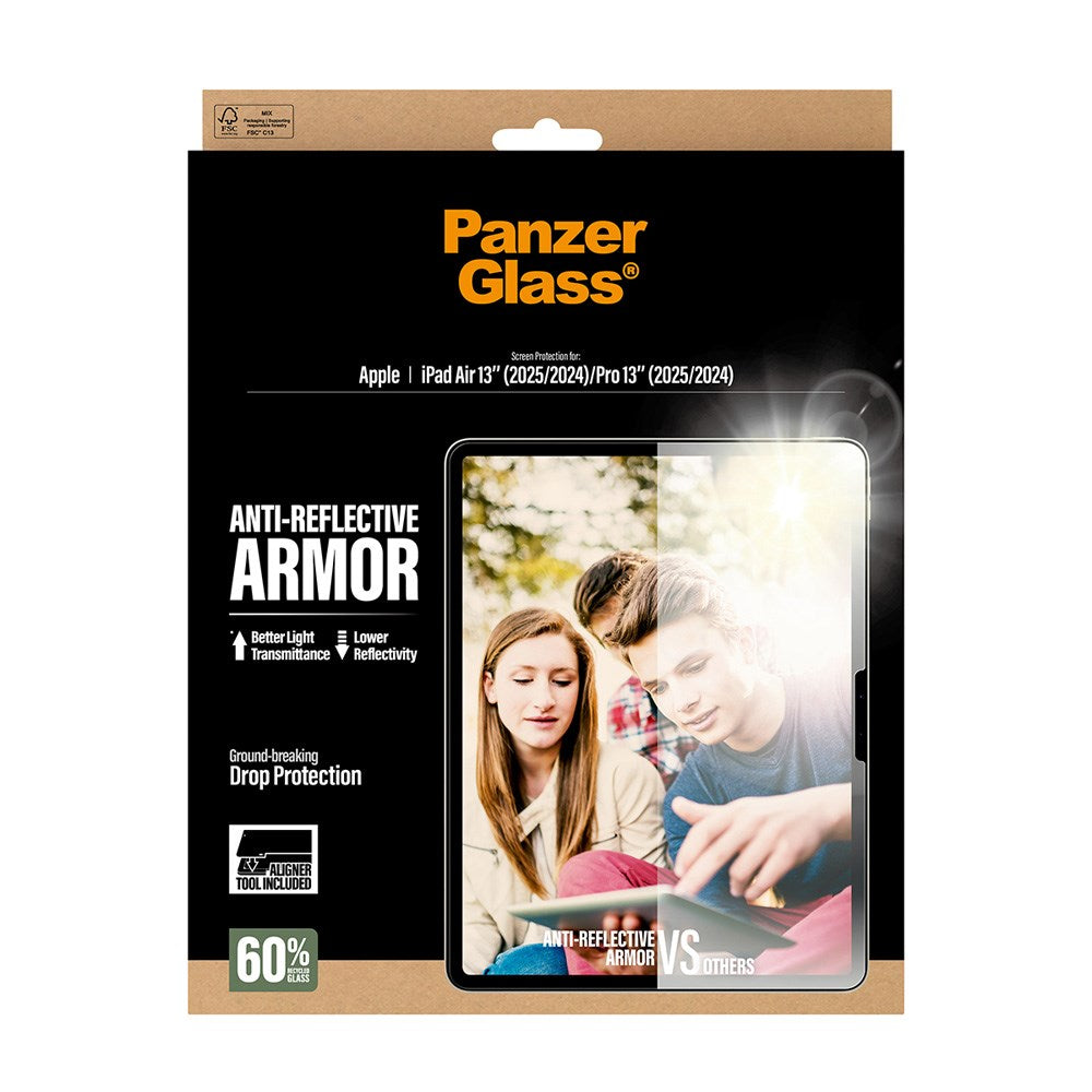 iPad Air 13" (2026 / 2025 / 2024) / Pro 13" (2025 / 2024) - PanzerGlass Ultra-Wide Fit Anti-Reflective Armor Skærmbeskyttelsesglas m. Installationsramme - Gennemsigtig