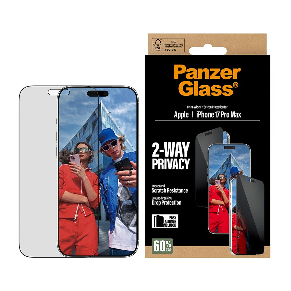 iPhone 17 Pro Max PanzerGlass 2-Way Privacy Skærmbeskyttelsesglas - Ultra-Wide Fit - Gennemsigtig