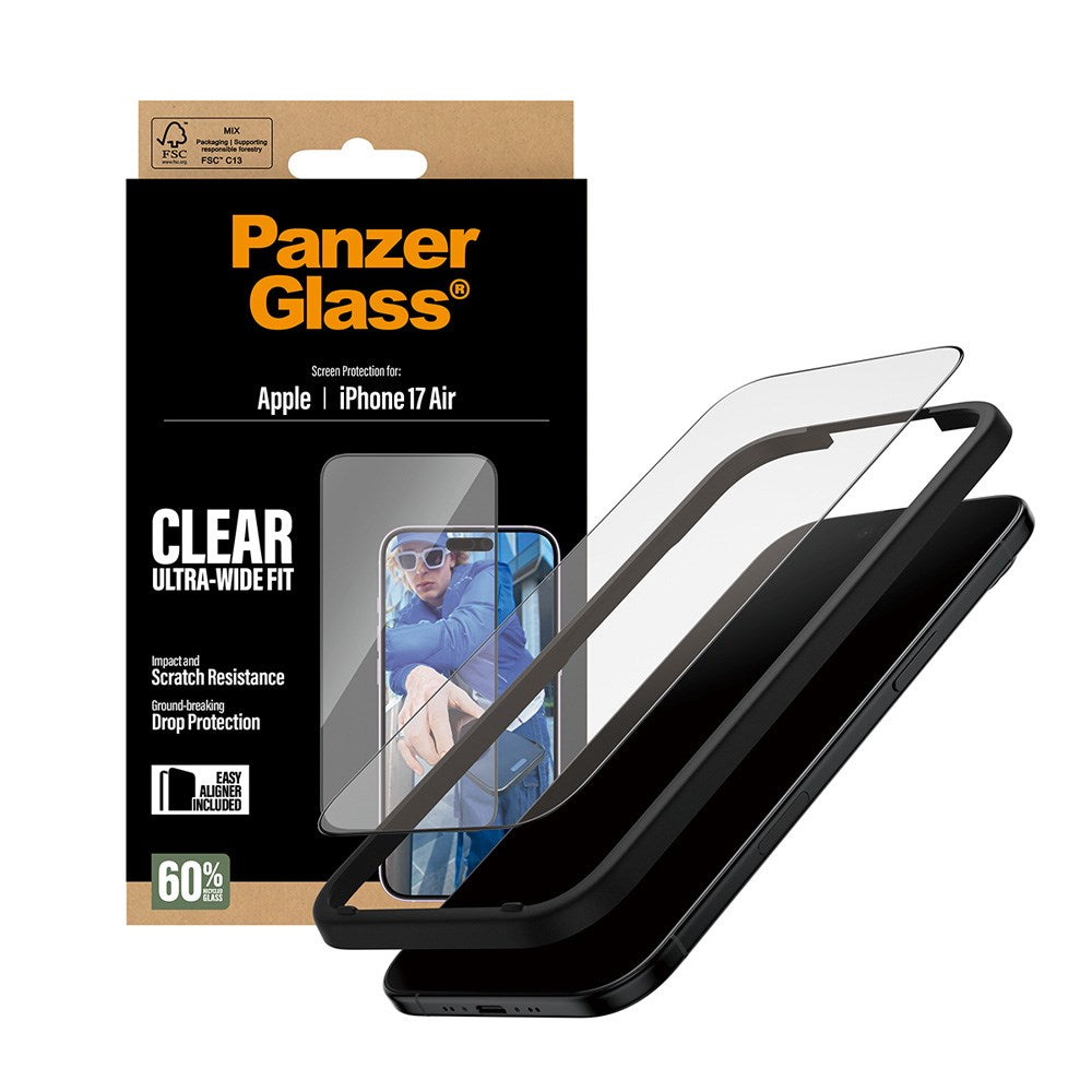 PanzerGlass iPhone Air Hærdet Beskyttelsesglas inkl. EasyAligner - Ultra Wide Fit - Gennemsigtig