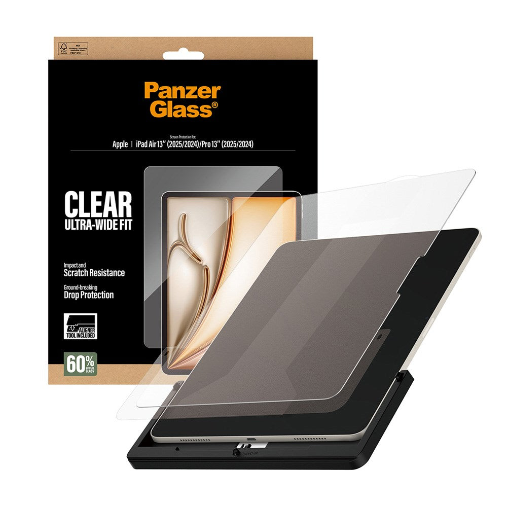 iPad Air 13" (2026 / 2025 / 2024) / Pro 13" (2025 / 2024) - PanzerGlass Skærmbeskyttelsesglas m. Installationsramme - Ultra-Wide Fit - Gennemsigtig
