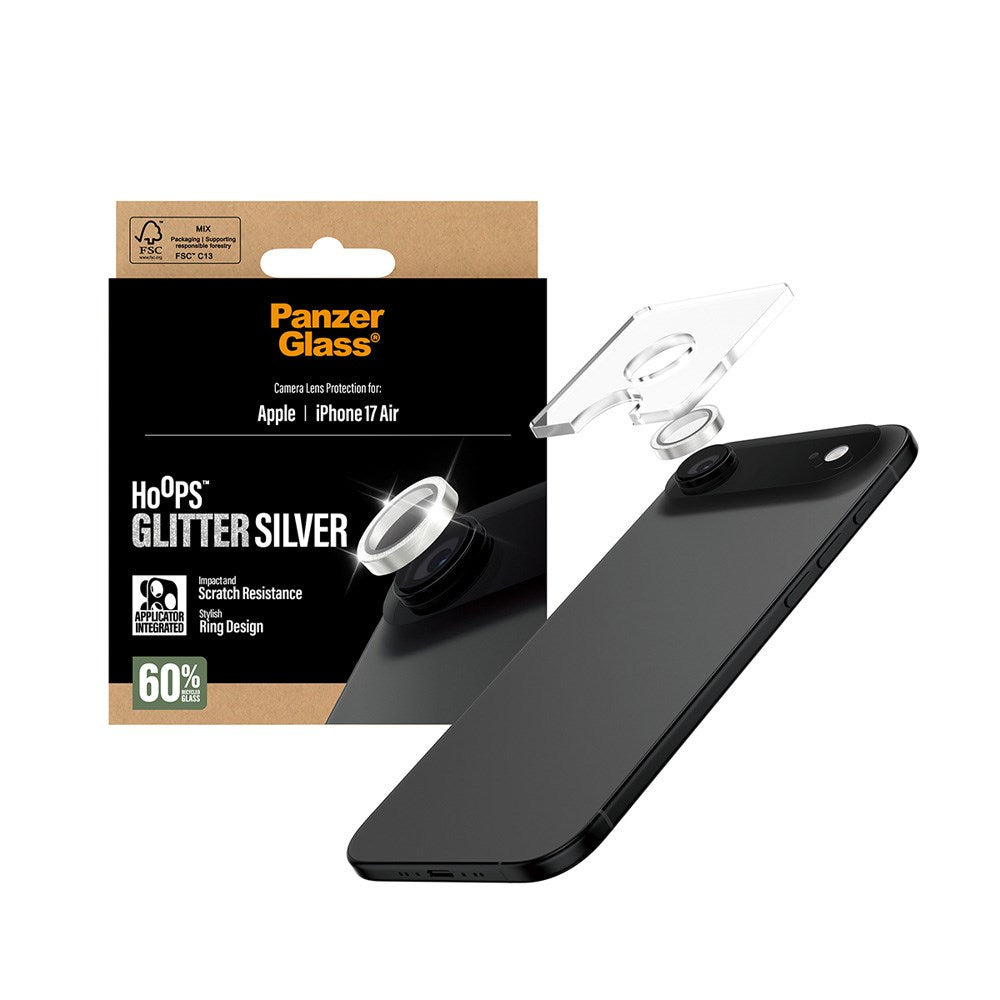 PanzerGlass iPhone Air Hoops Kamerabeskyttelsesglas inkl. Installationsramme - Glitter Sølv