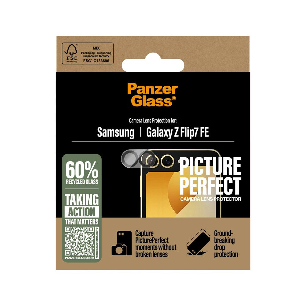 Samsung Galaxy Z Flip7 FE PanzerGlass PicturePerfect Kamerabeskyttelsesglas - Gennemsigtig / Sort