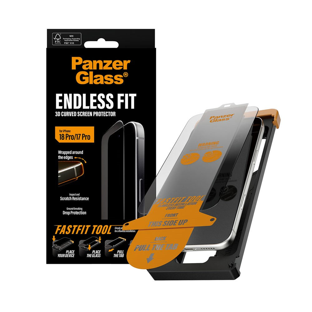iPhone 18 Pro / 17 Pro PanzerGlass Endless Fit Beskyttelsesglas m. FastFit-In-A-Box - Gennemsigtig