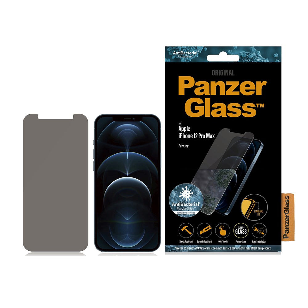 PanzerGlass iPhone 12 Pro Max AntiBacterial Standard Fit Skærmbeskyttelse - Privacy Glass - Gennemsigtig
