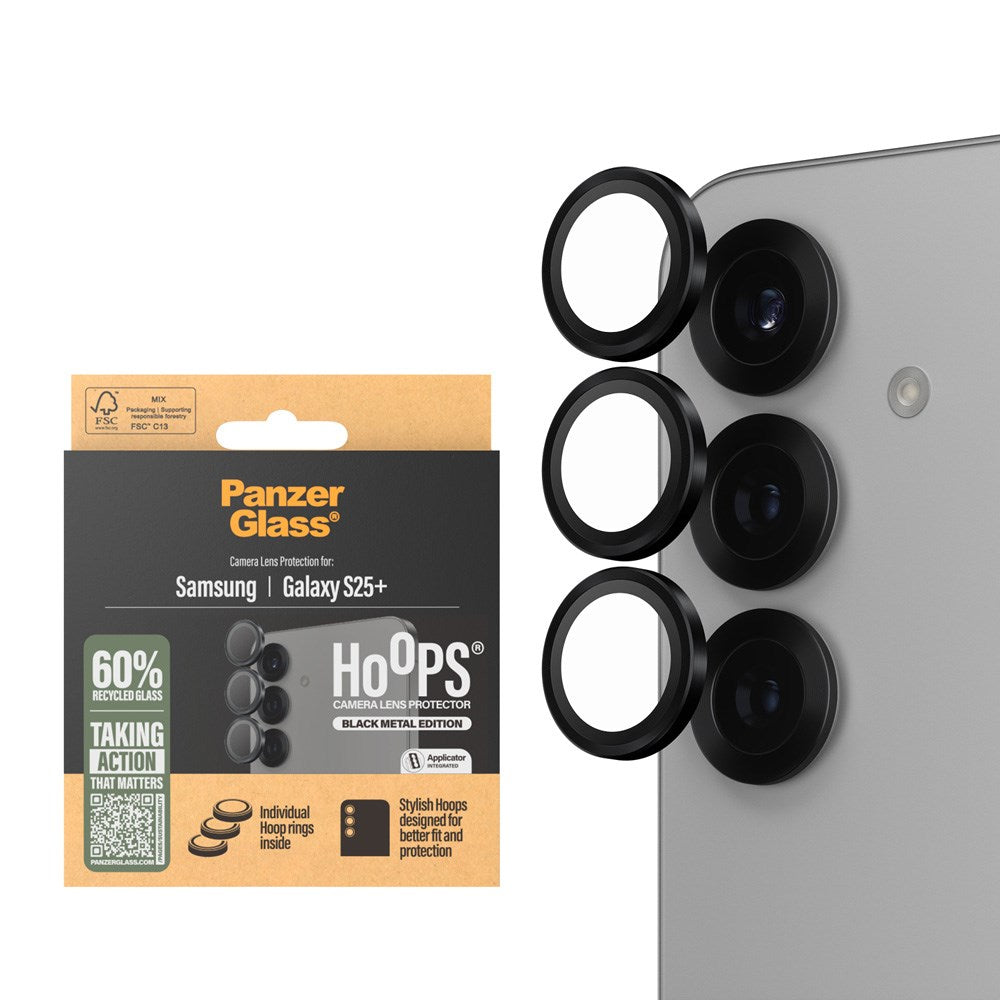 Samsung Galaxy S25+ (Plus) PanzerGlass Hoops - Beskyttelse til Kamera - Gennemsigtig / Sort