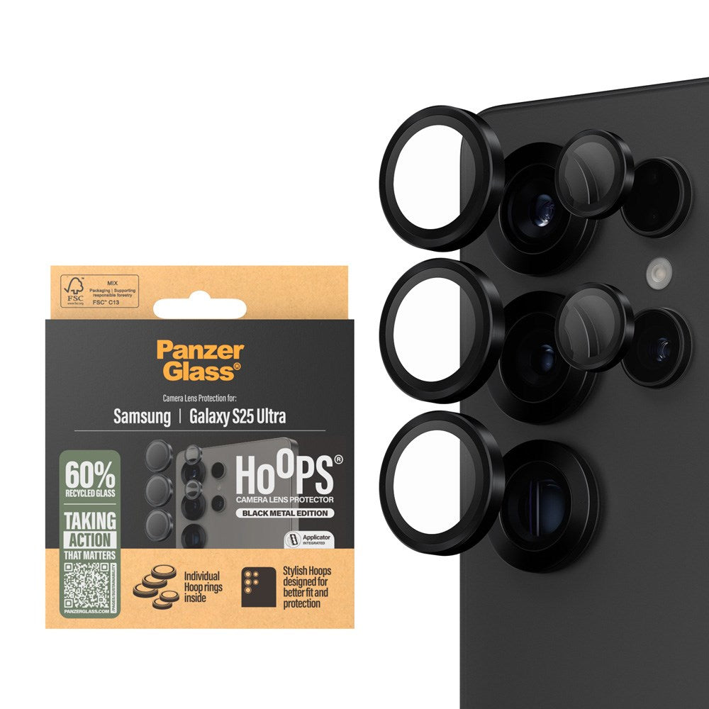 Samsung Galaxy S25 Ultra PanzerGlass Hoops - Beskyttelse til Kamera - Gennemsigtig / Sort