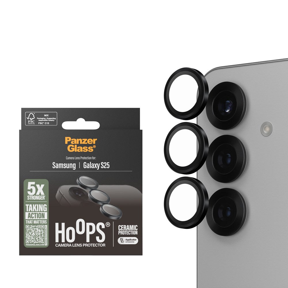 Samsung Galaxy S25 PanzerGlass Ceramic Hoops - Beskyttelse til Kamera - Gennemsigtig / Sort