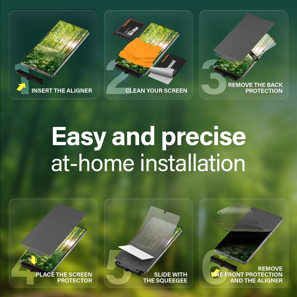 PanzerGlass Samsung Galaxy S25 Ultra Eco Matrix 4-Way Privacy Skærmbeskyttelse Ultra Wide Fit m. Alignerkit - Platinum Strength - Gennemsigtig