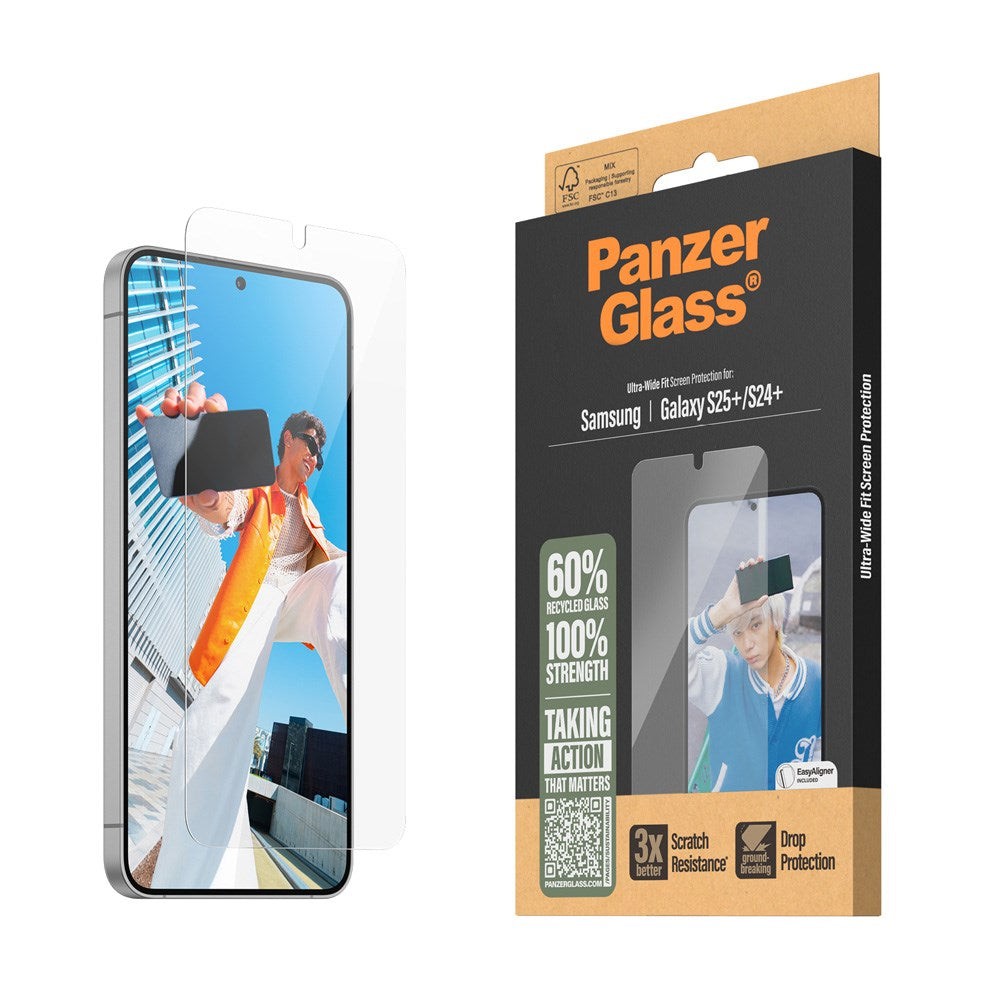 Samsung Galaxy S25+ (Plus) PanzerGlass Ultra-Wide Fit Beskyttelsesglas - Gennemsigtig
