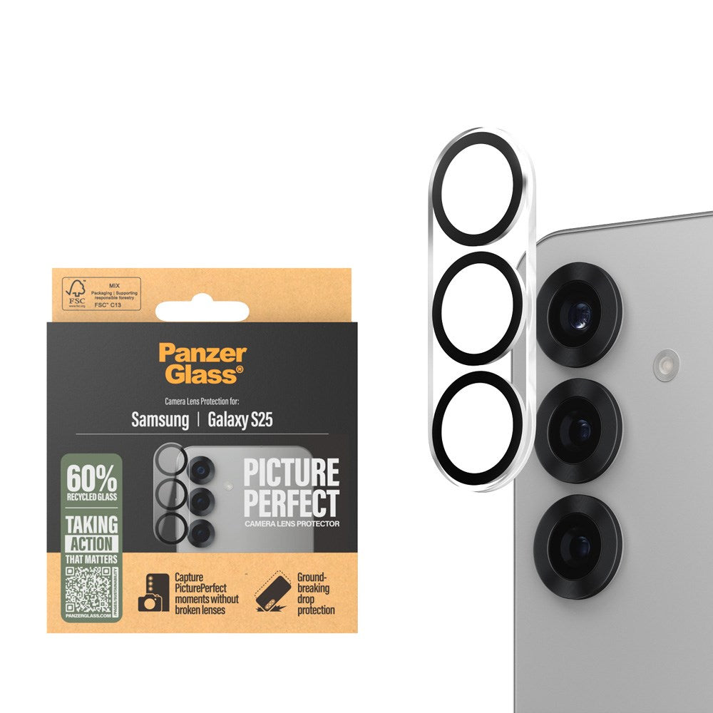 Samsung Galaxy S25 PanzerGlass PicturePerfect - Beskyttelse til Kamera - Platinum Strength - Gennemsigtig / Sort