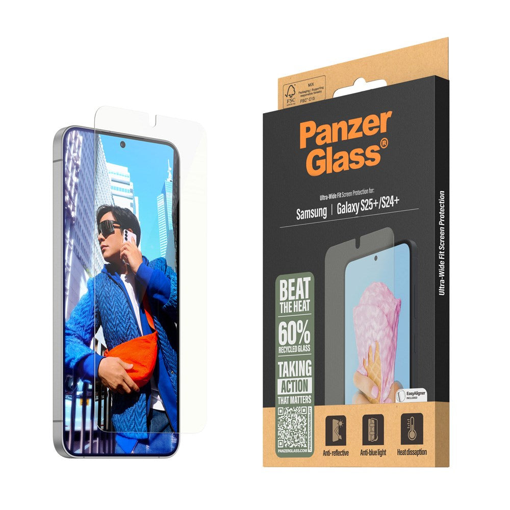Samsung Galaxy S25+ (Plus) PanzerGlass All-in-One Skærmbeskyttelse Ultra Wide Fit m. Easy Aligner - Gennemsigtig