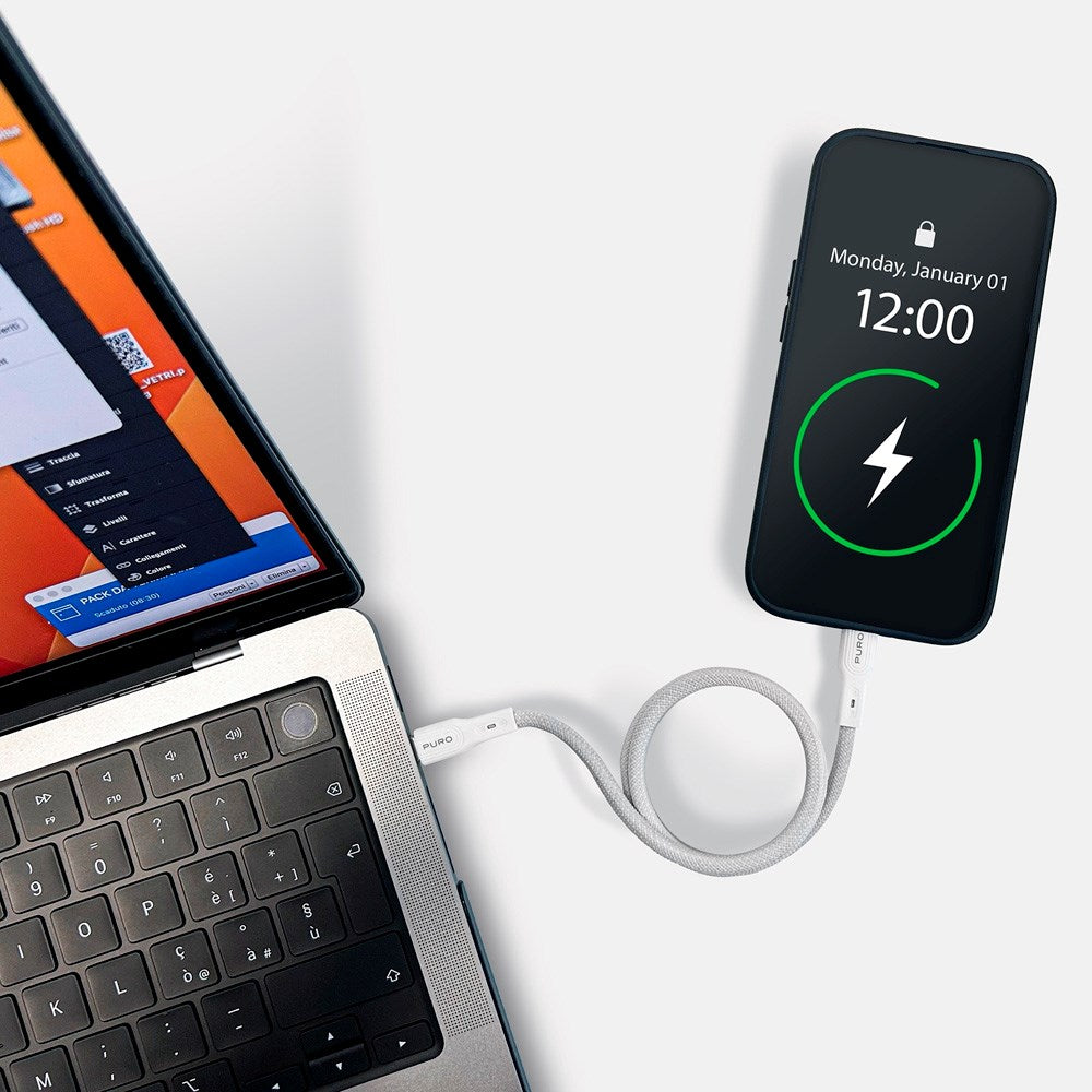 Puro Magnetisk 1m USB-C til USB-C Kabel - 60W - Hvid