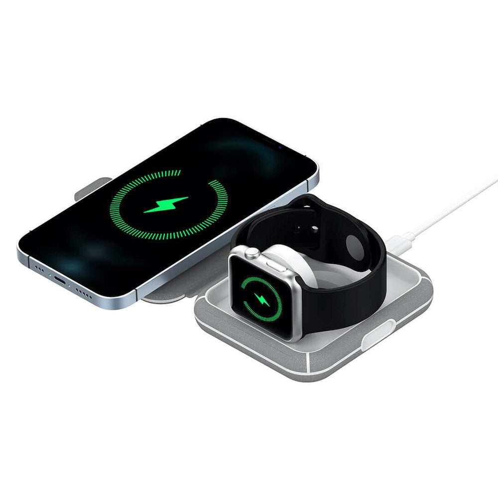 Puro Bærbar 2-in-1 Trådløs Opladningsstation til Apple Watch USB-C - MagSafe Kompatibel - Grå / Hvid