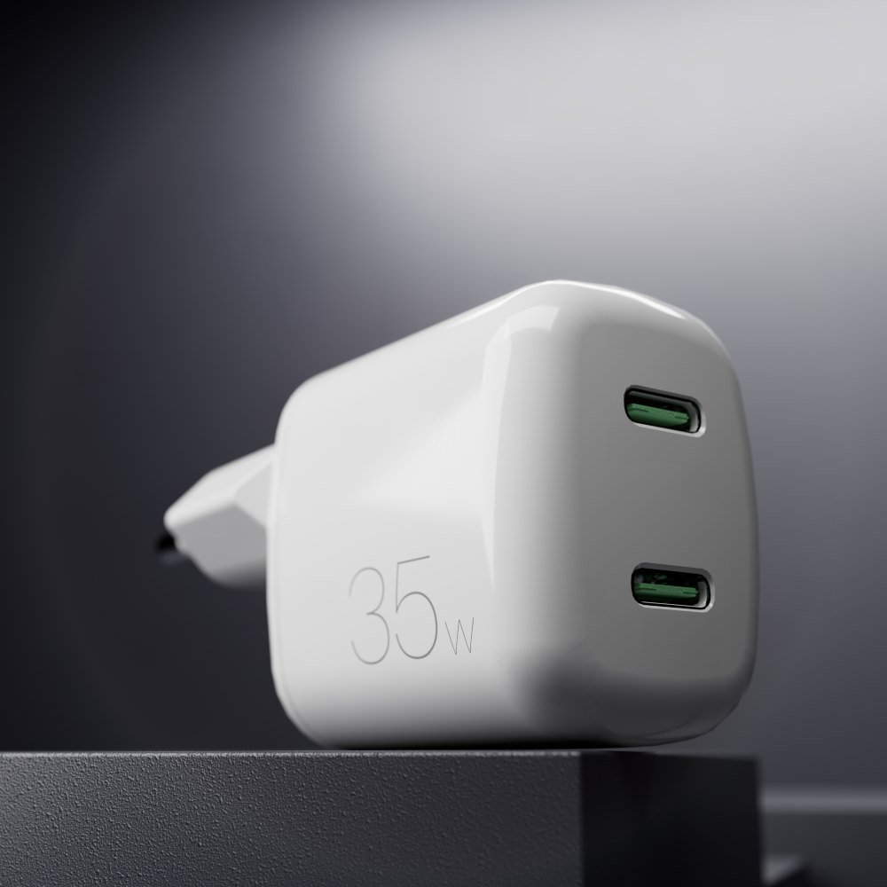 Puro Dobbelt USB-C Oplader 35W - GaN Teknologi - Elegant Hvid Finish
