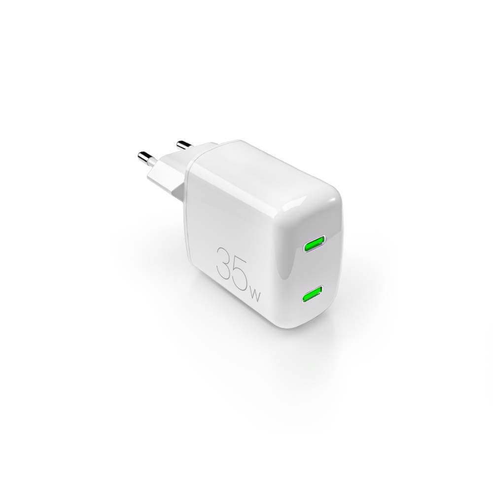 Puro Dobbelt USB-C Oplader 35W - GaN Teknologi - Elegant Hvid Finish