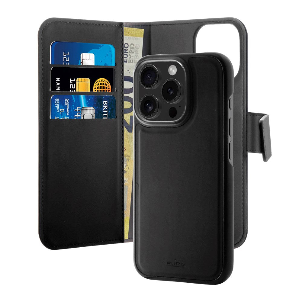 iPhone 16 Pro - PURO 2-i-1 Flip Cover - Kunstlæder - Sort
