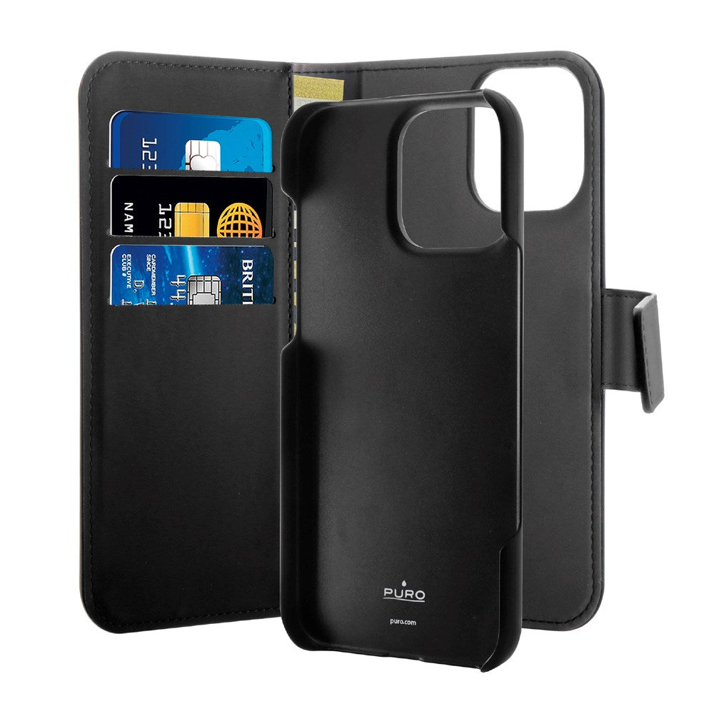 iPhone 16 Pro - PURO 2-i-1 Flip Cover - Kunstlæder - Sort