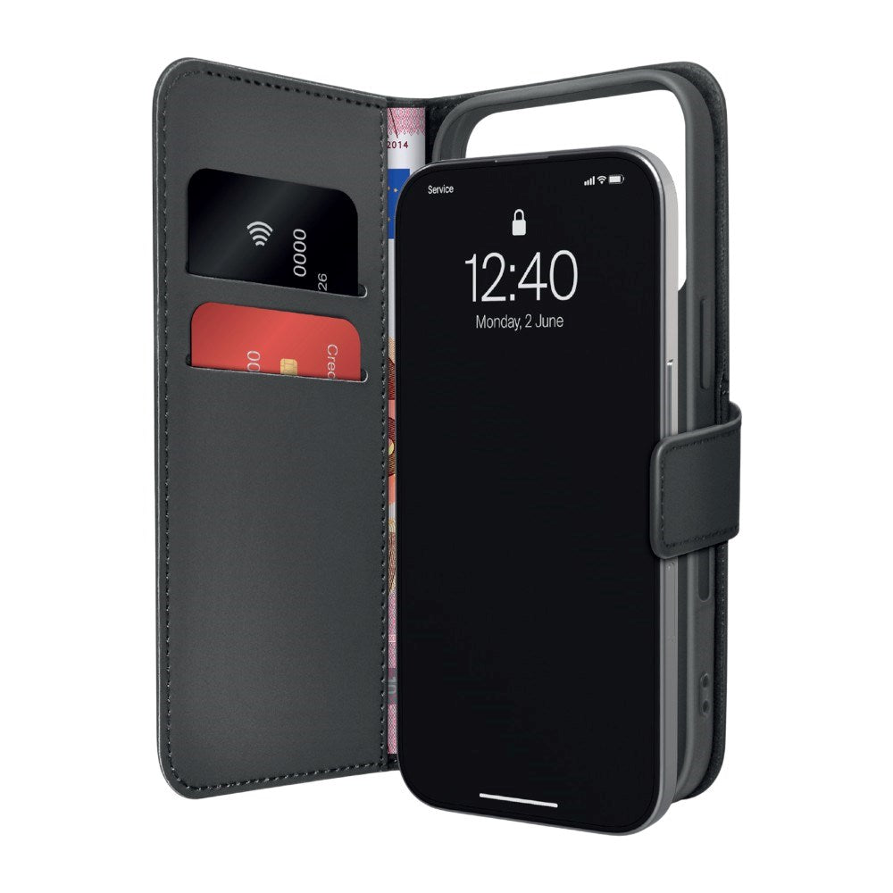 PURO iPhone 18 Pro Eco-Leather Flip Cover m. Pung & Stander - Sort