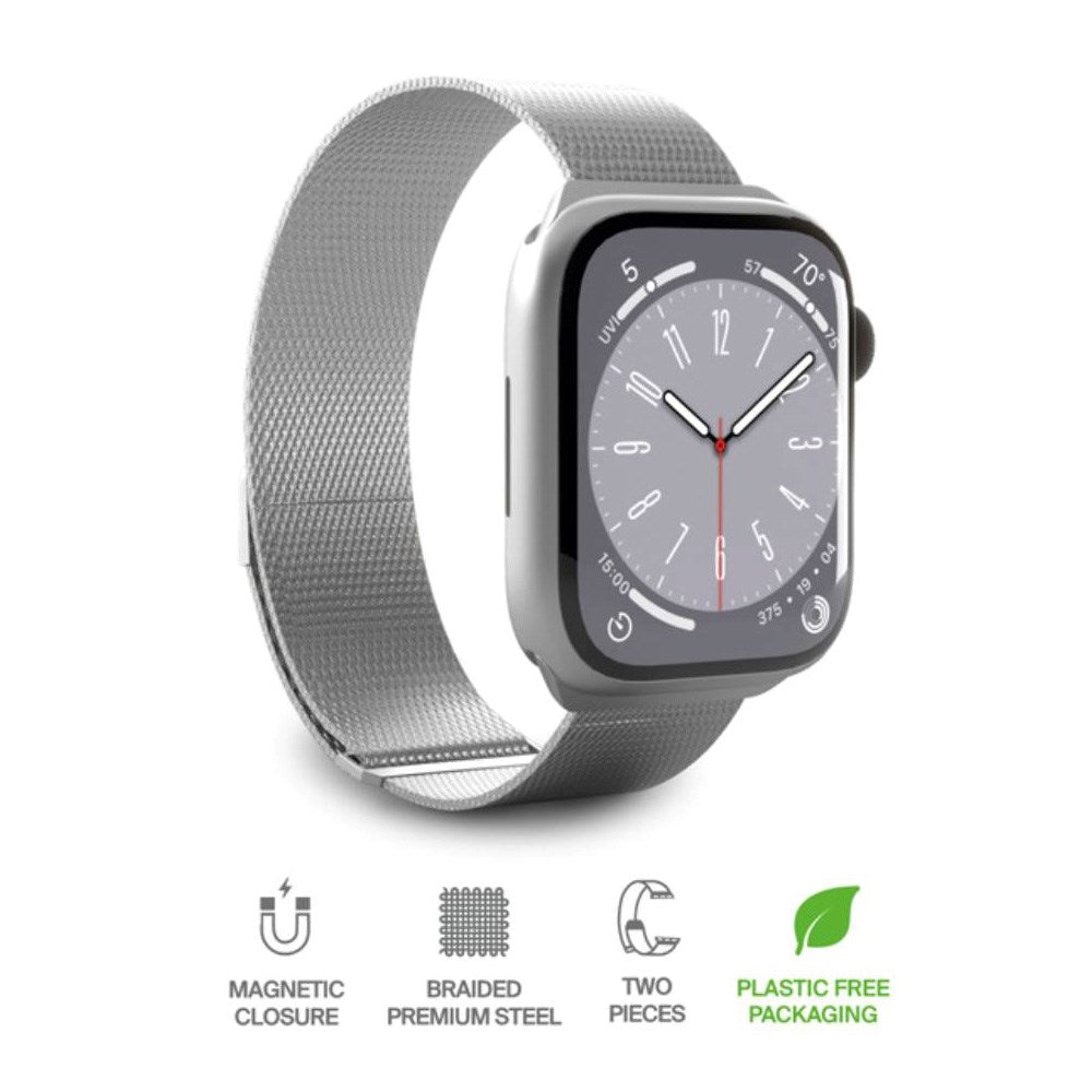 Apple Watch (42/44/SE/45/46/49mm) Puro MILANESE Rustfri Stål Urrem - Argento