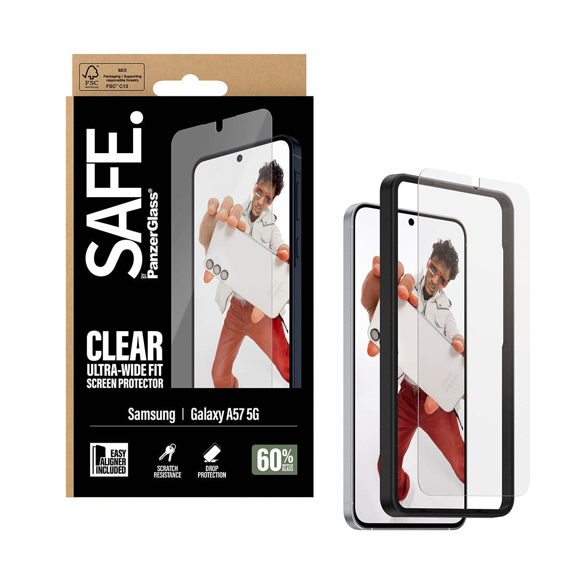 Samsung Galaxy A57 - SAFE by PanzerGlass Ultra-Wide Fit m. EasyAligner - Skærmbeskyttelse - Gennemsigtig