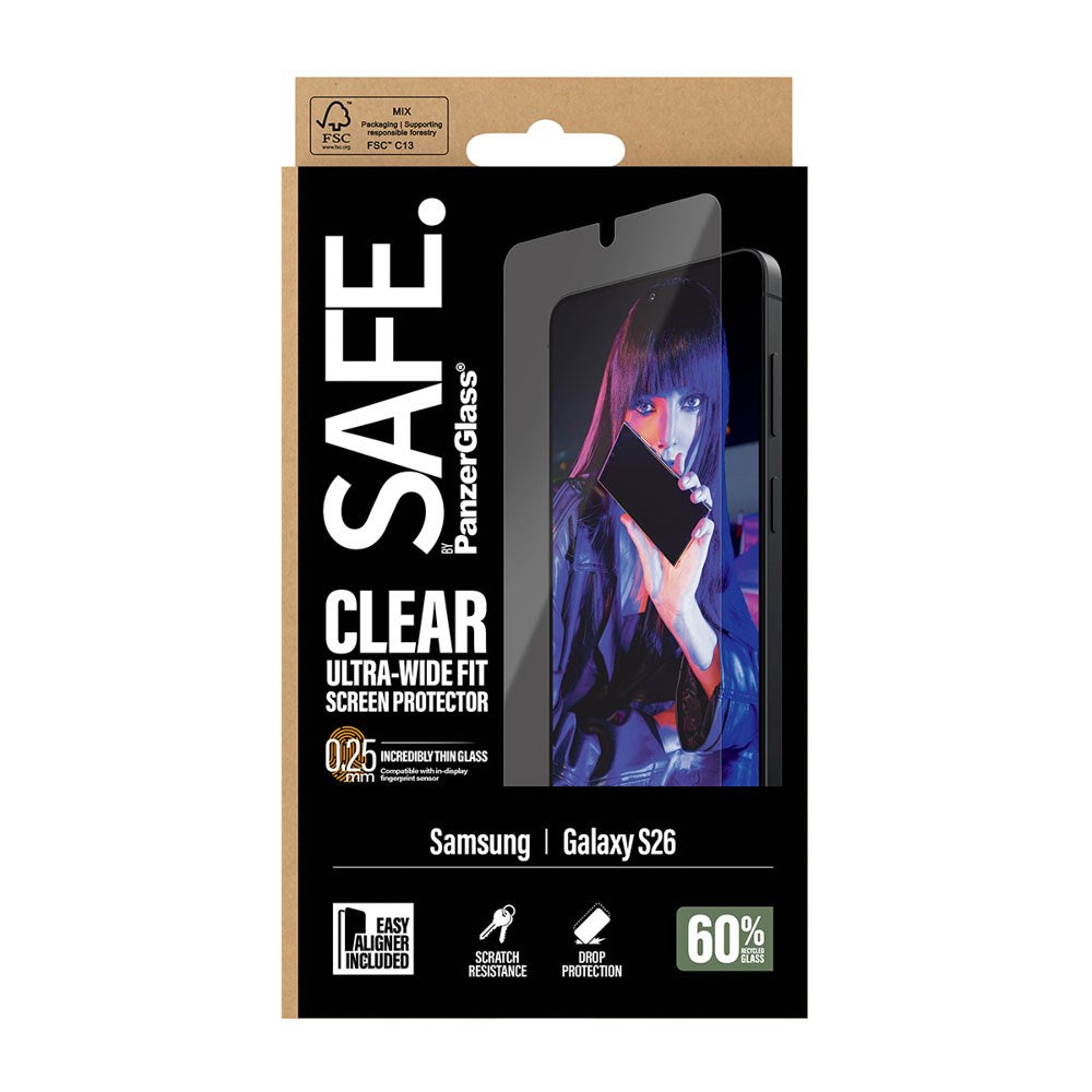 Samsung Galaxy S26 - SAFE by PanzerGlass Ultra-Wide Fit - Skærmbeskyttelse - Gennemsigtig