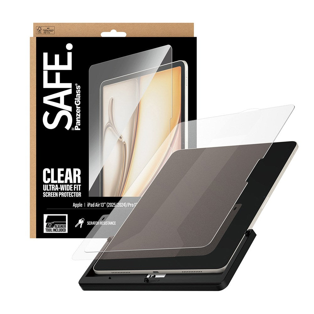 iPad Air 13" (2026 / 2025 / 2024) / Pro 13" (2025 / 2024) - SAFE by PanzerGlass Ultra-Wide Fit Skærmbeskyttelsesglas m. Installationsramme - Gennemsigtig