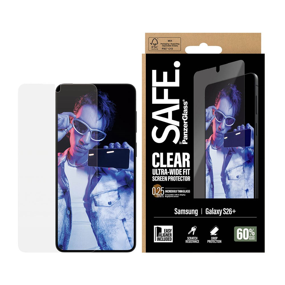 Samsung Galaxy S26+ (Plus) - SAFE by PanzerGlass Ultra-Wide Fit - Skærmbeskyttelse - Gennemsigtig