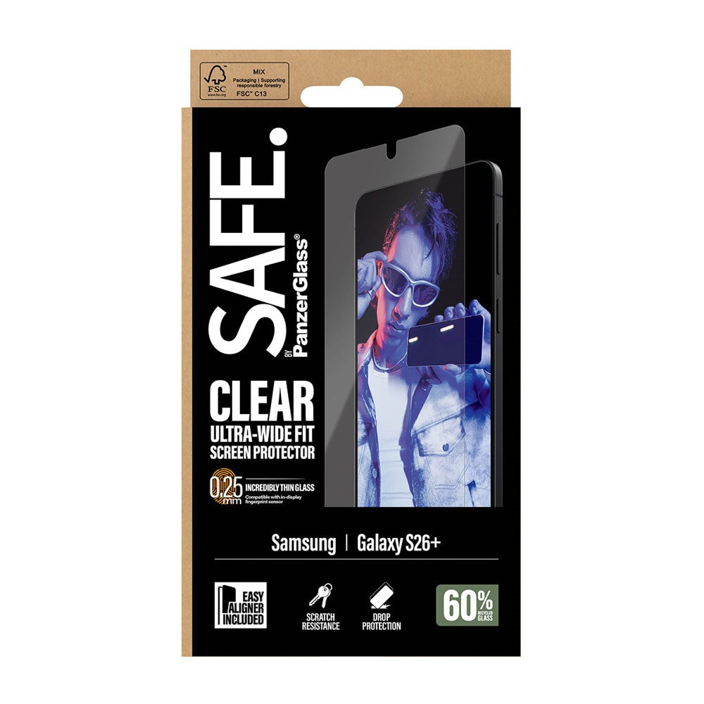 Samsung Galaxy S26+ (Plus) - SAFE by PanzerGlass Ultra-Wide Fit - Skærmbeskyttelse - Gennemsigtig