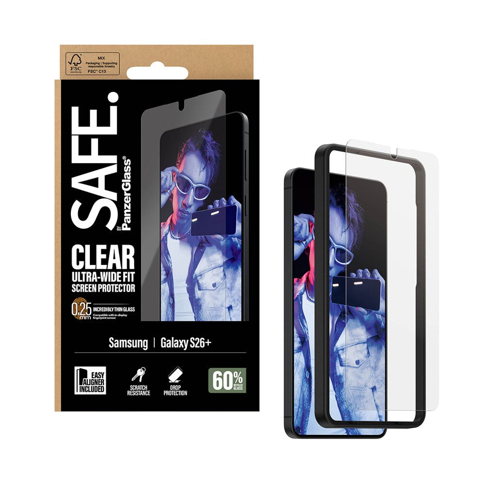 Samsung Galaxy S26+ (Plus) - SAFE by PanzerGlass Ultra-Wide Fit - Skærmbeskyttelse - Gennemsigtig